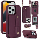 iPhone 16 Pro Max Hoesje met Pasjeshouder en Draagkoord Bordeaux Rood