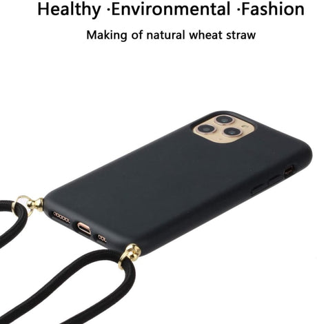 iPhone 12 / 12 Pro Crossbody TPU Hoesje met Koord Zwart