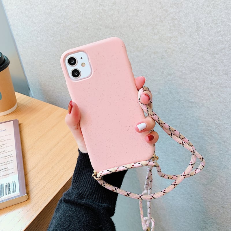 iPhone 14 Plus Crossbody TPU Hoesje met Koord Roze