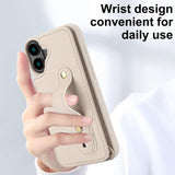 iPhone 16 Plus Hoesje met Pasjeshouder en Draagkoord Beige/Wit