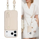 iPhone 17 Pro Max Hoesje met Pasjeshouder en Draagkoord Beige/Wit