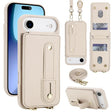 iPhone 17 Air Hoesje met Pasjeshouder en Draagkoord Beige/Wit
