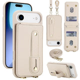 iPhone 17 Air Hoesje met Pasjeshouder en Draagkoord Beige/Wit