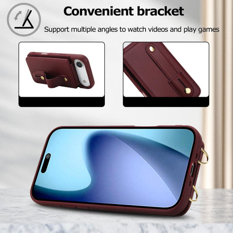 iPhone 17 Air Hoesje met Pasjeshouder en Draagkoord Bordeaux Rood