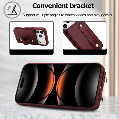 iPhone 17 Pro Hoesje met Pasjeshouder en Draagkoord Bordeaux Rood