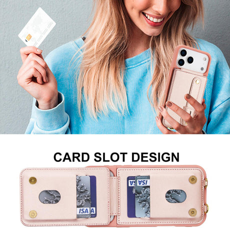 iPhone 17 Pro Hoesje met Pasjeshouder en Draagkoord Rosé Goud