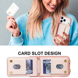 iPhone 17 Pro Max Hoesje met Pasjeshouder en Draagkoord Rosé Goud