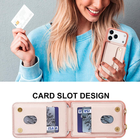 iPhone 17 Pro Max Hoesje met Pasjeshouder en Draagkoord Rosé Goud