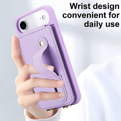 iPhone 17 Air Hoesje met Pasjeshouder en Draagkoord Paars