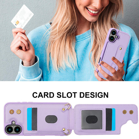 iPhone 17 Hoesje met Pasjeshouder en Draagkoord Paars