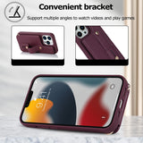 iPhone 16 Pro Hoesje met Pasjeshouder en Draagkoord Bordeaux Rood