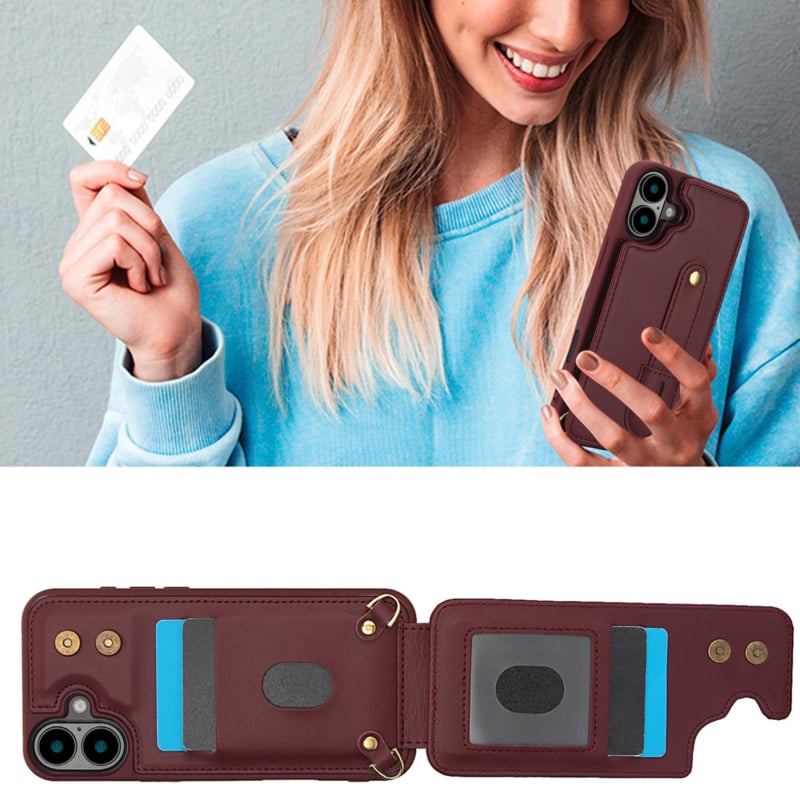 iPhone 17 Hoesje met Pasjeshouder en Draagkoord Bordeaux Rood