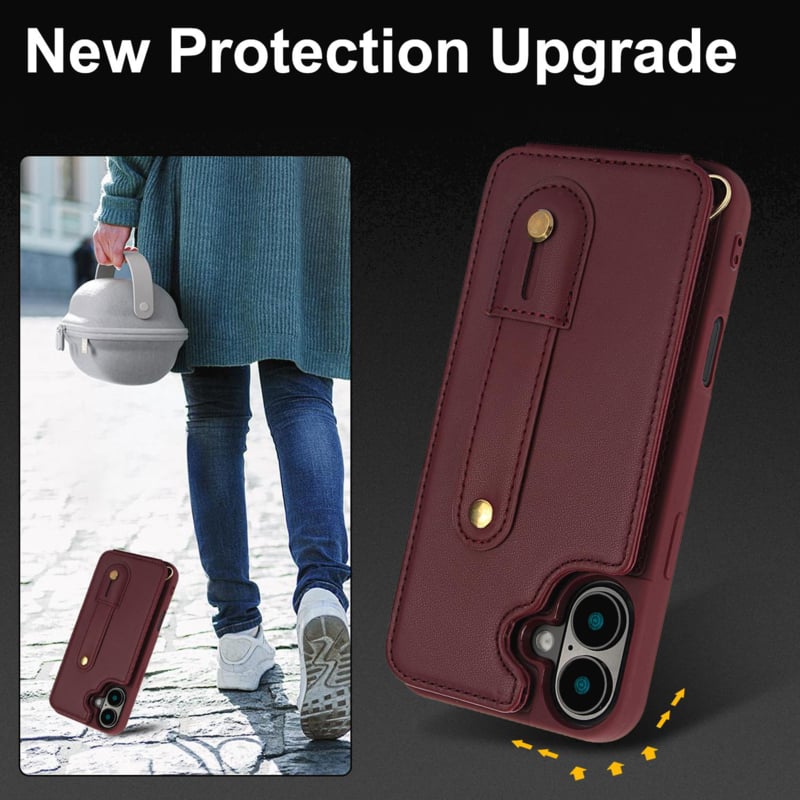 iPhone 16 Plus Hoesje met Pasjeshouder en Draagkoord Bordeaux Rood