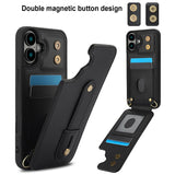 iPhone 16 Hoesje met Pasjeshouder en Draagkoord Zwart