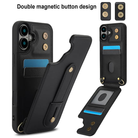 iPhone 16 Hoesje met Pasjeshouder en Draagkoord Zwart