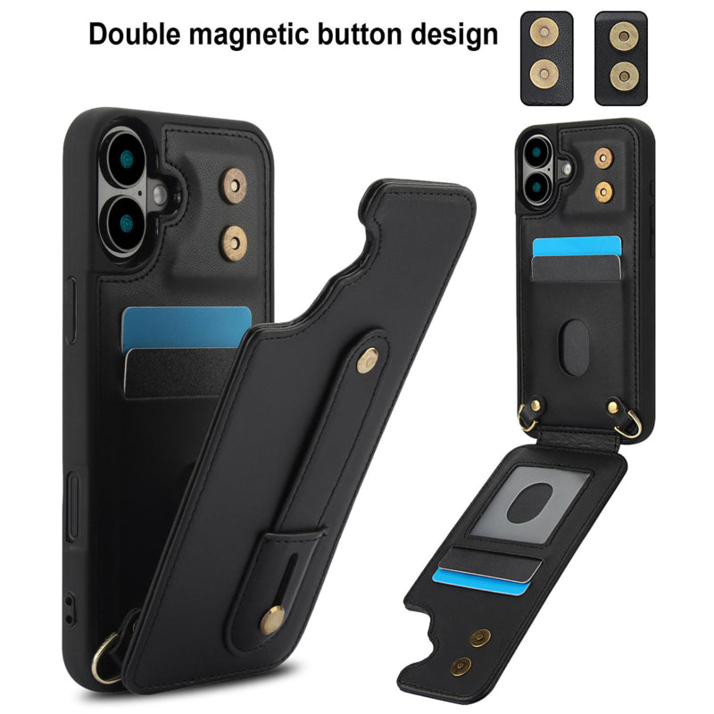 iPhone 17 Hoesje met Pasjeshouder en Draagkoord Zwart