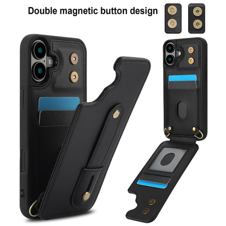 iPhone 17 Hoesje met Pasjeshouder en Draagkoord Zwart