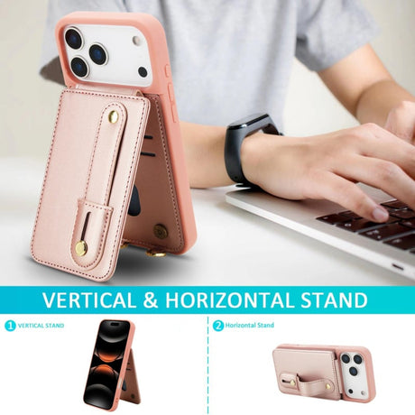 iPhone 17 Pro Max Hoesje met Pasjeshouder en Draagkoord Rosé Goud