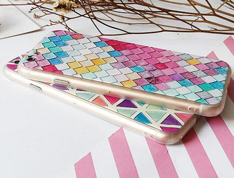 iPhone 6 / 6S 3D Reliëf Hoesje Lichtgekleurde Ruiten