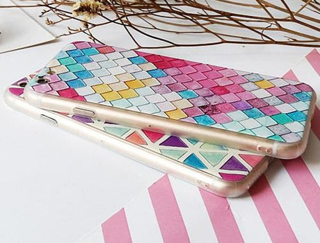 iPhone 7 Plus / 8 Plus 3D Reliëf Hoesje Lichtgekleurde Ruiten