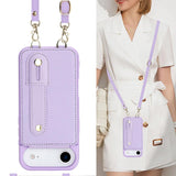 iPhone 17 Air Hoesje met Pasjeshouder en Draagkoord Paars
