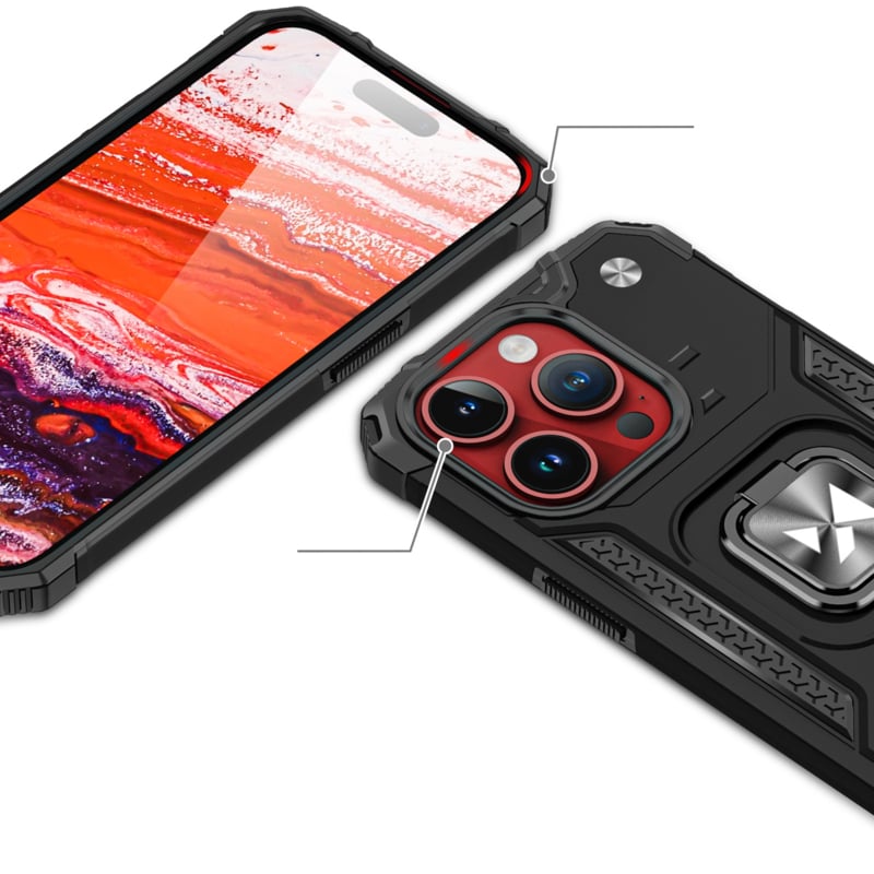 iPhone 15 Pro Max Ring Armor Case met Magneet Zwart