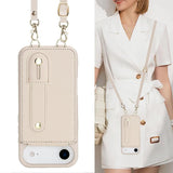 iPhone 17 Air Hoesje met Pasjeshouder en Draagkoord Beige/Wit