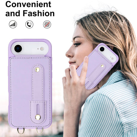 iPhone 17 Air Hoesje met Pasjeshouder en Draagkoord Paars