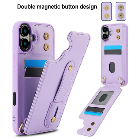 iPhone 17 Hoesje met Pasjeshouder en Draagkoord Paars