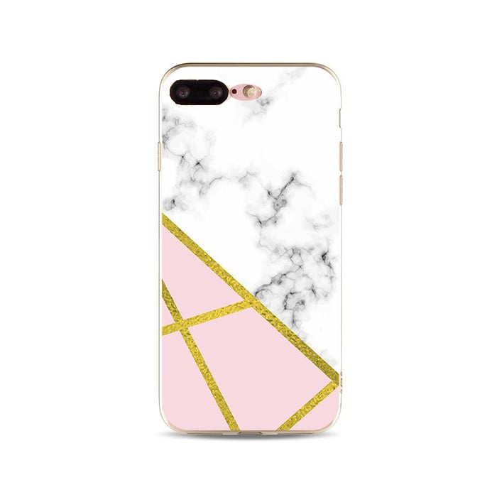 iPhone 7 Plus / 8 Plus Geometrisch TPU Hoesje Marmer Wit / Roze / Goud