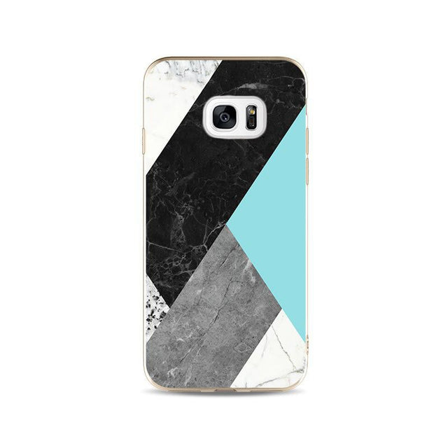 Galaxy S7 Edge Geometrisch TPU Hoesje Marmer Zwart / Groen