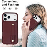 iPhone 17 Pro Max Hoesje met Pasjeshouder en Draagkoord Bordeaux Rood