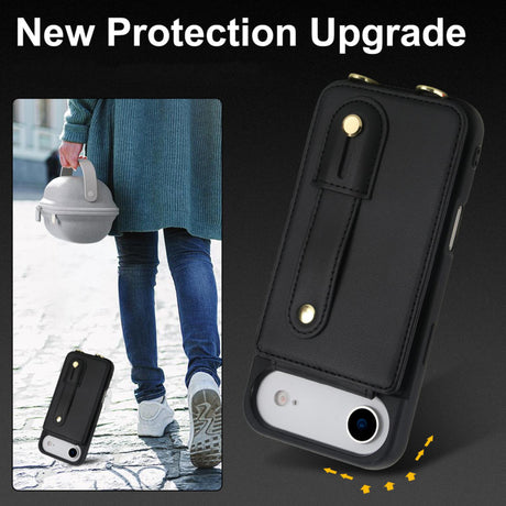 iPhone 17 Air Hoesje met Pasjeshouder en Draagkoord Zwart