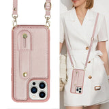 iPhone 16 Pro Hoesje met Pasjeshouder en Draagkoord Rosé Goud