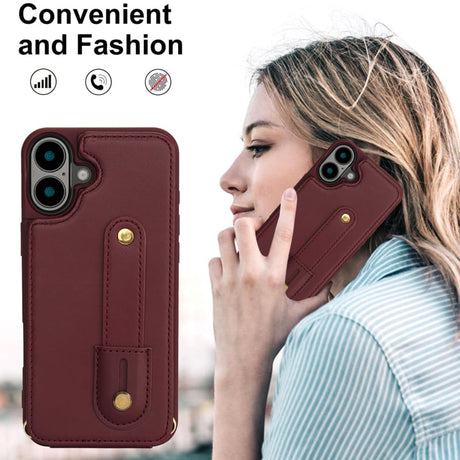 iPhone 16 Hoesje met Pasjeshouder en Draagkoord Bordeaux Rood