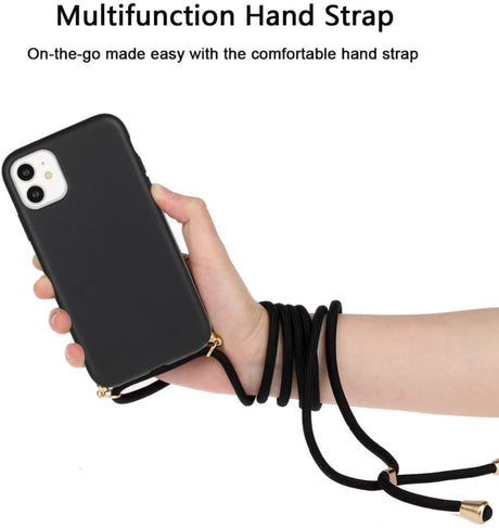 iPhone 14 / 16e Crossbody TPU Hoesje met Koord Zwart