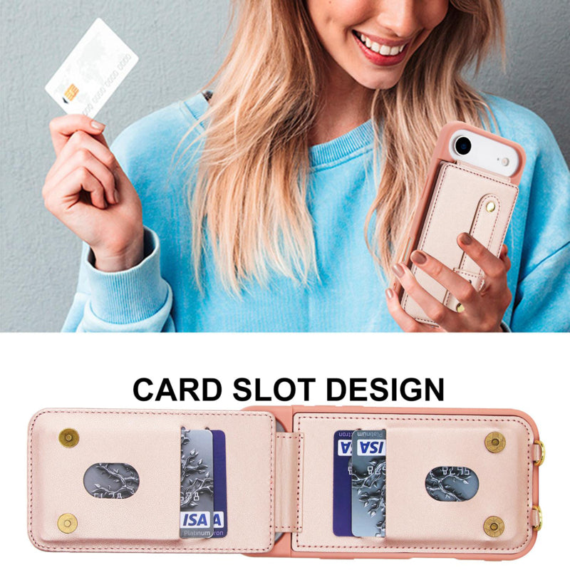 iPhone 17 Air Hoesje met Pasjeshouder en Draagkoord Rosé Goud