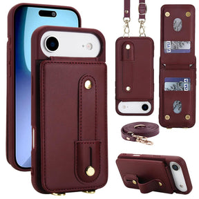 iPhone 17 Air Hoesje met Pasjeshouder en Draagkoord Bordeaux Rood