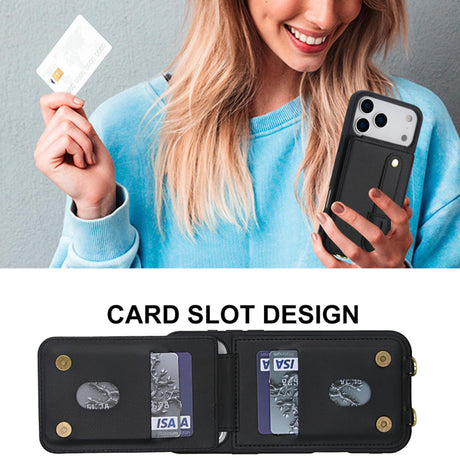 iPhone 17 Pro Hoesje met Pasjeshouder en Draagkoord Zwart